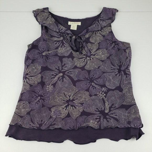 Tommy Bahama Tops - Tommy Bahama Blouse Women's Size 6 Purple Floral Sleeveless Sheer Lined Top